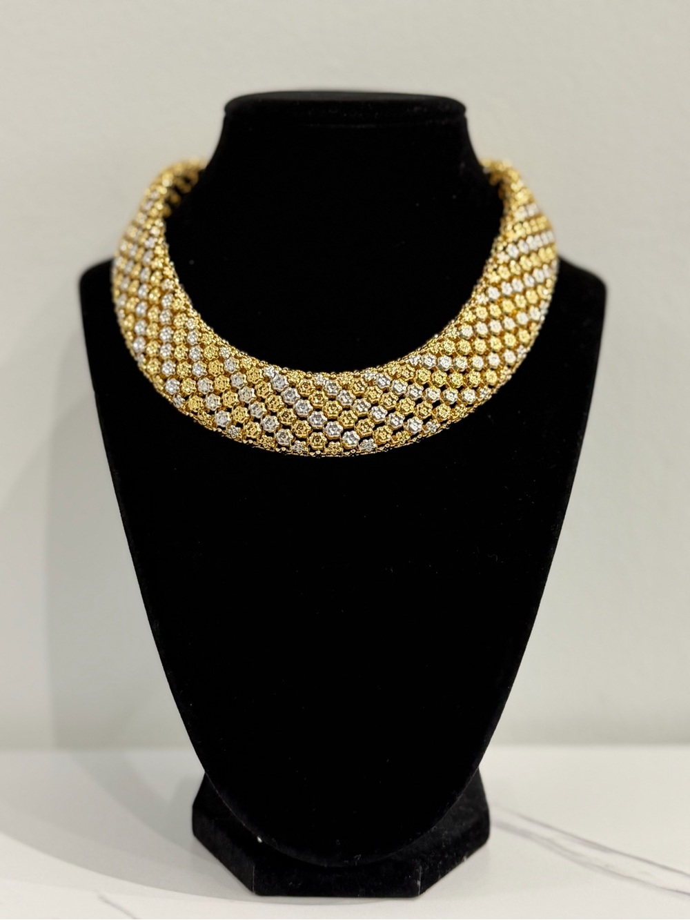 Gold and Silver Crystal Mesh Collar Necklace - Women Jewelry